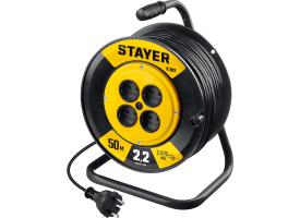 Удлинитель на катушке ПВС 2х0.75 50м 2200Вт,STAYER S 207 55073-50