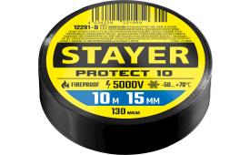 Изолента 10м (0,13х15 мм), ПВХ, не поддерживает горение, черная STAYER Protect-10	12291-D
