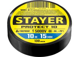 Изолента 10м (0,13х15 мм), ПВХ, не поддерживает горение, черная STAYER Protect-10	12291-D