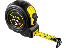 Рулетка 3м / 16мм в ударостойком обрезиненном корпусе и двумя фиксаторами STAYER BlackMax 3410-03